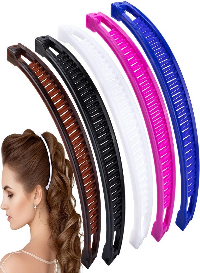 SmallCat 5pcs Large Banana Hair Clips for Women, Strong Claw Clip Hair Barrettes, Vintage Non-Slip Double Combs Hair Accessories for Thick, Long, Curly Hair -Black, Brown, Blue, Pink, White - Image 1